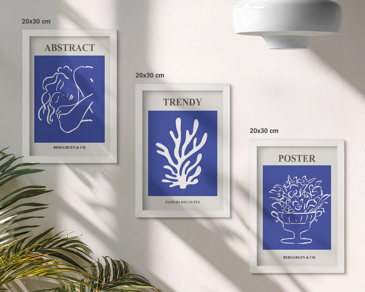 BILDER SET 3er Set - 20x30 cm Weißer Rahmen - Stilvolle blaue Poster - Weiß, Kunststoff (20/30cm) - TULUP