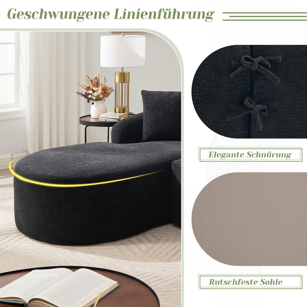 3-SITZER SOFA Chenille Schwarz mit Vakuumverpackung - Schwarz, Textil (243/150cm) - WISHDOR