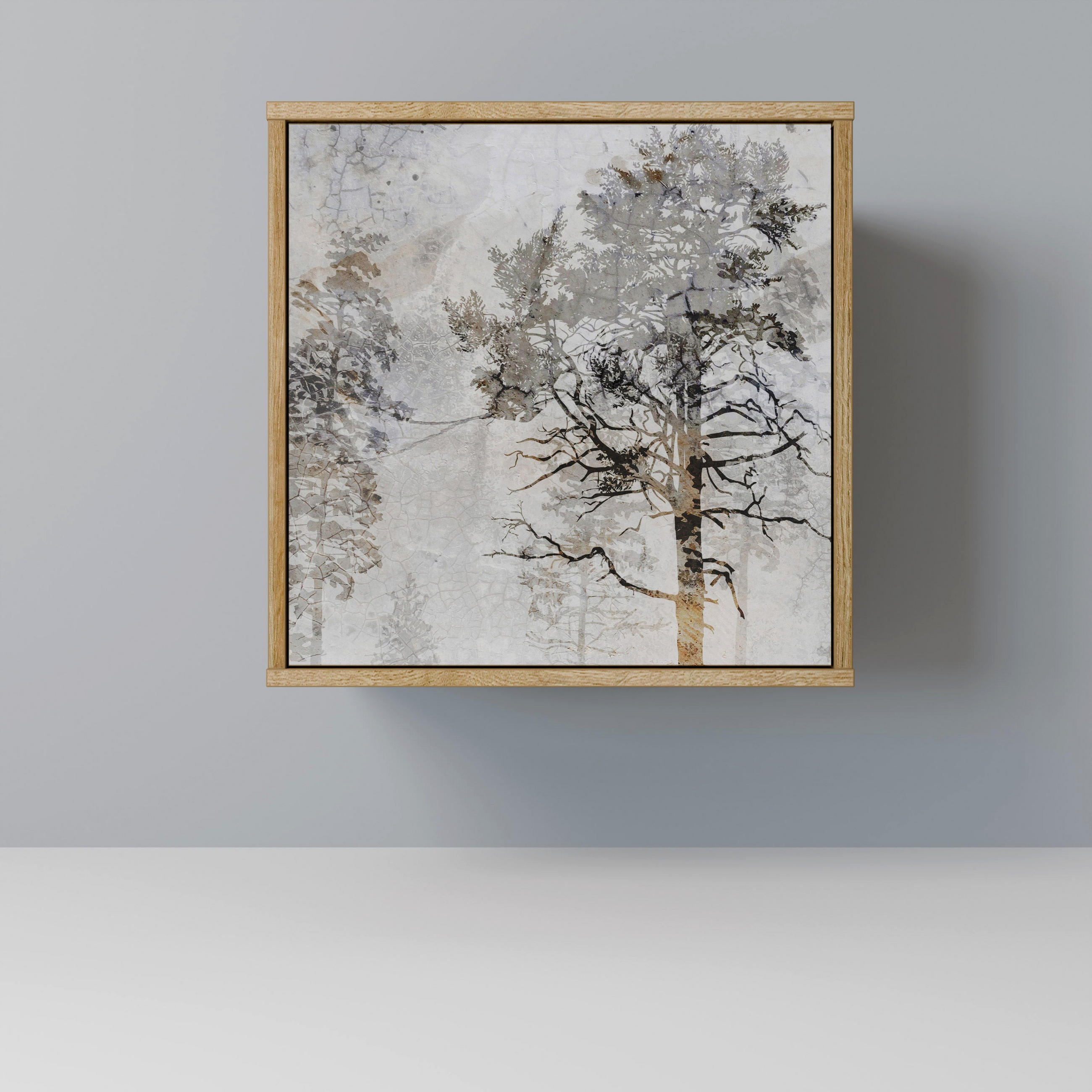 SIDEBOARD FADE IN THE TREES, Eichefarben, 57,5x42x57,5 cm, Ohne Füße - Eichefarben/Multicolor, Holzwerkstoff (57.5/57.5/42cm) - SpaceRebels