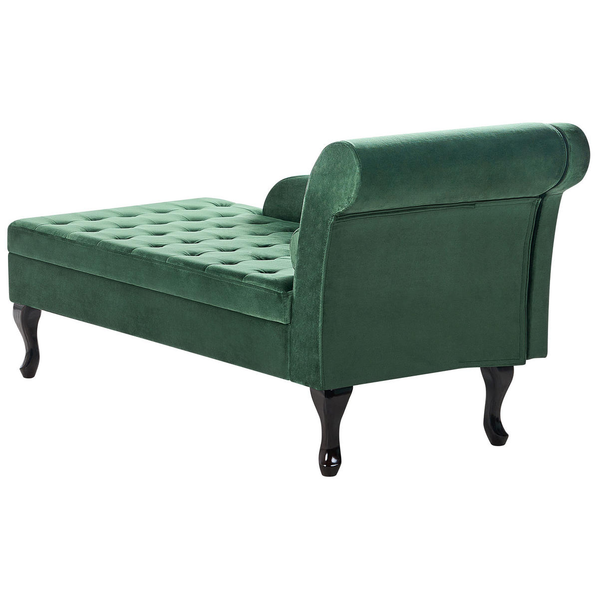 CHAISELONGUE Samtstoff dunkelgrün mit Bettkasten rechtsseitig Pessac - Schwarz/Grün, Textil (145/71/62cm) - Beliani