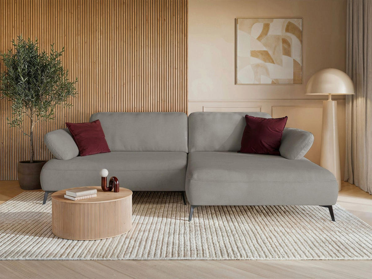 ECKSOFA Avolla Graubeige rechts - Taupe/Schwarz, Textil/Metall (186/284cm) - Selsey