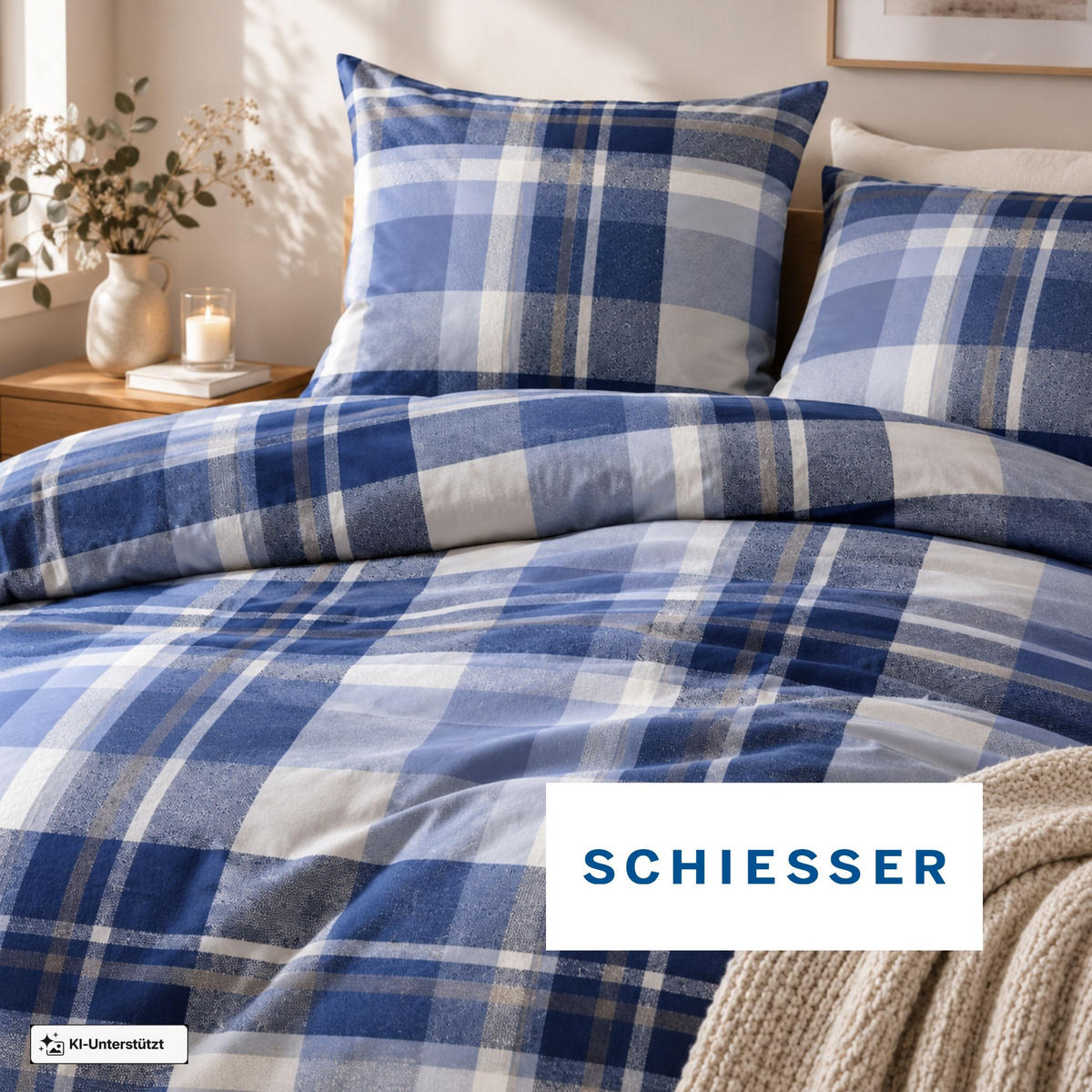 BETTWÄSCHESET Todd - Feinbiber - 2-teilig - 135x200 cm - Braun-Blau - Blau, Textil (135/200cm) - SCHIESSER