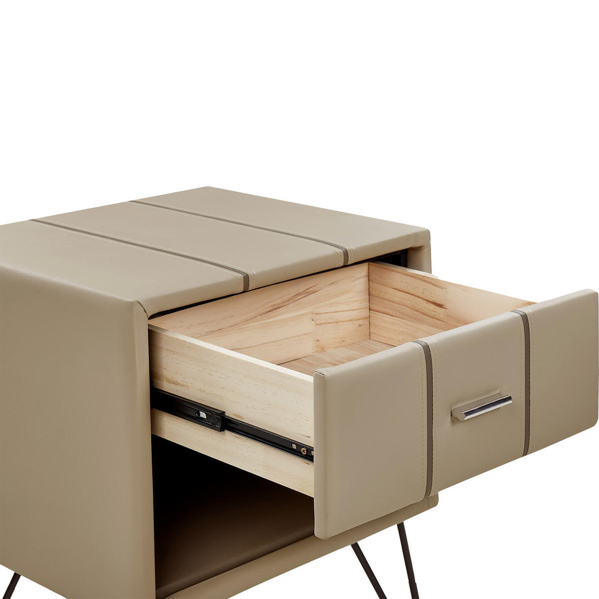 NACHTTISCH beige Kunstleder schwarze Metallbeine 41/48/56 cm Betin - Beige, Kunststoff/Textil (48/56/41cm) - Beliani