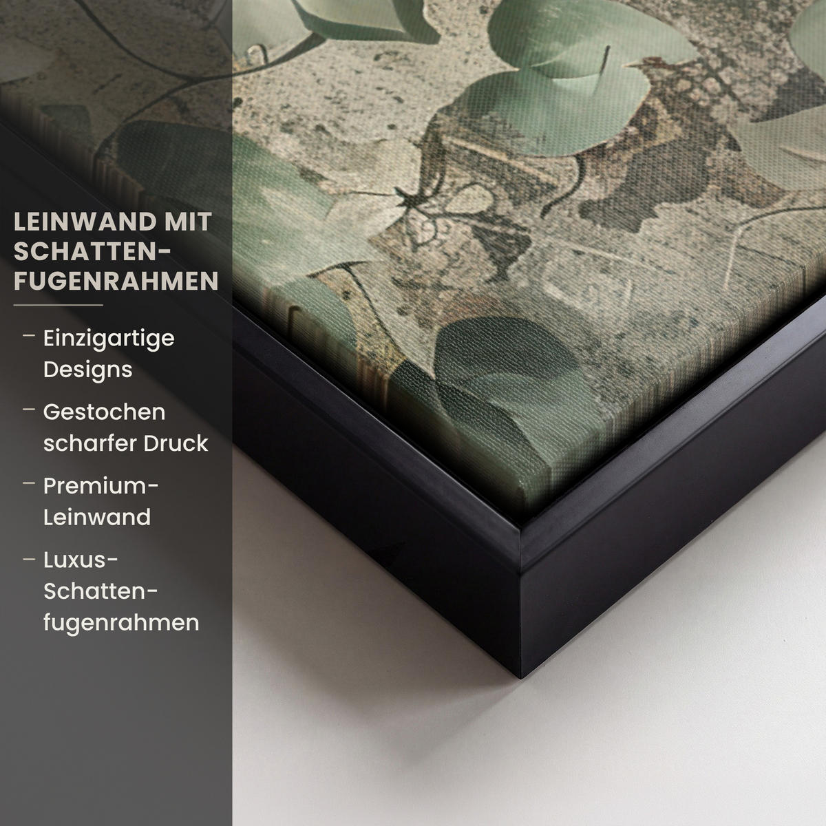 LEINWAND Bilder mit Rahmen - Blumen - Blätter - Abstrakt - Modern - 50x50 - Grau, Textil (50/50cm) - MuchoWow