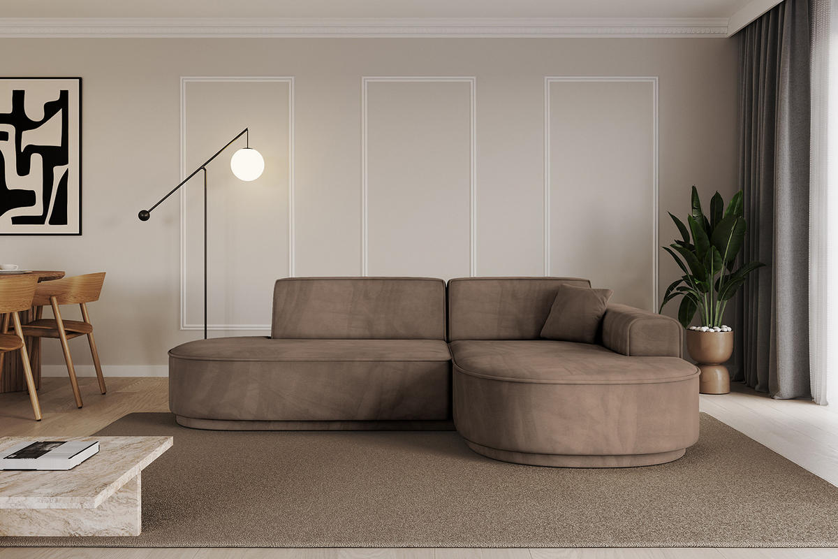 ECKSOFA Ottomane Rechts MARI-L1-v3 - 243x171x83 cm Braun Velours - Schwarz/Braun, Holzwerkstoff/Kunststoff (171/243cm) - ALTDECOR