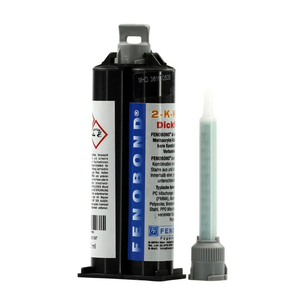 KLEBSTOFF Methacrylat 2K, 50 ml, inkl. Mischdüse - Schwarz, Kunststoff (1/1/1cm) - Fenoplast