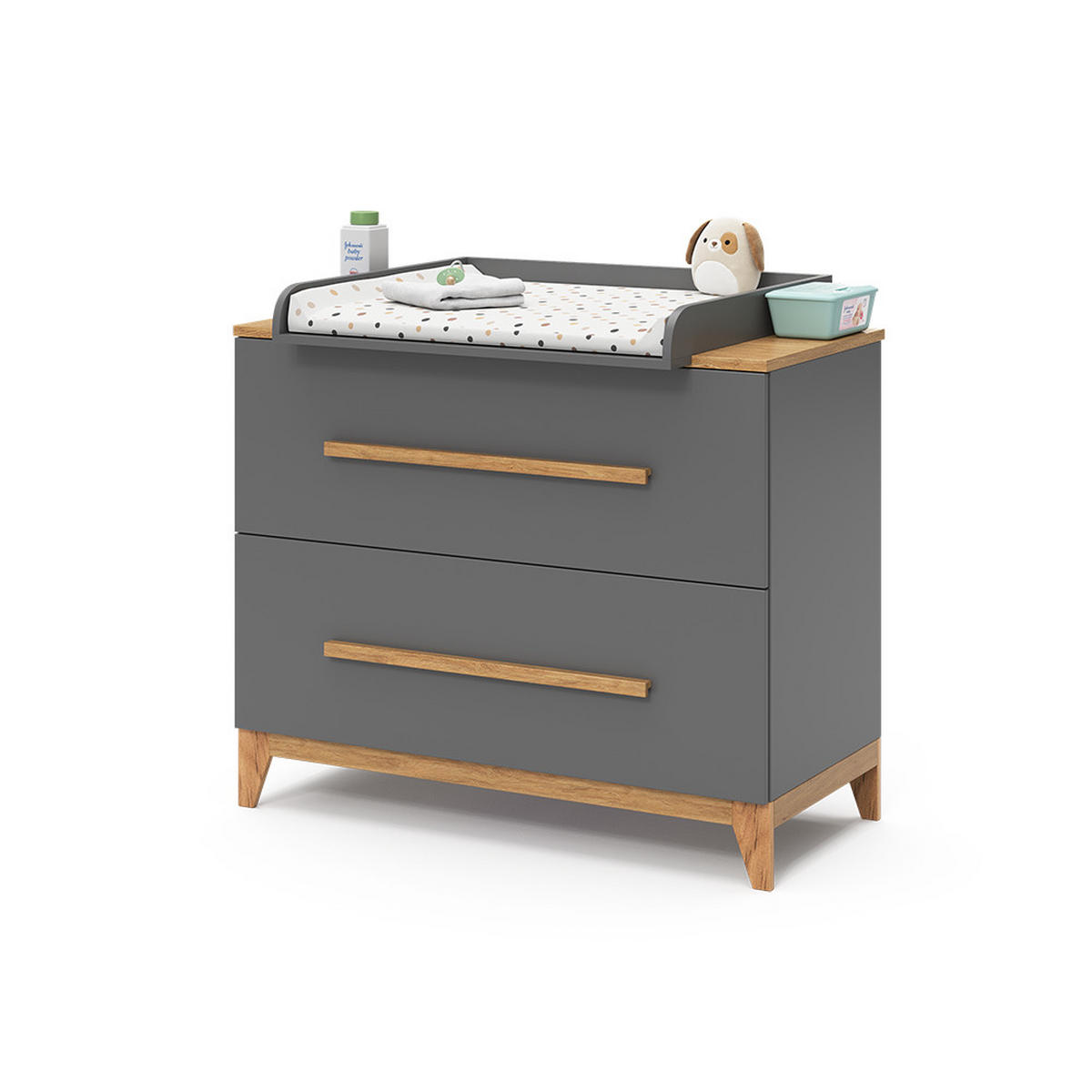 WICKELKOMMODE Malia Grau 108 x 98 cm mit 2 Schubladen - Grau, Holzwerkstoff (108/98/70cm) - VitaliSpa