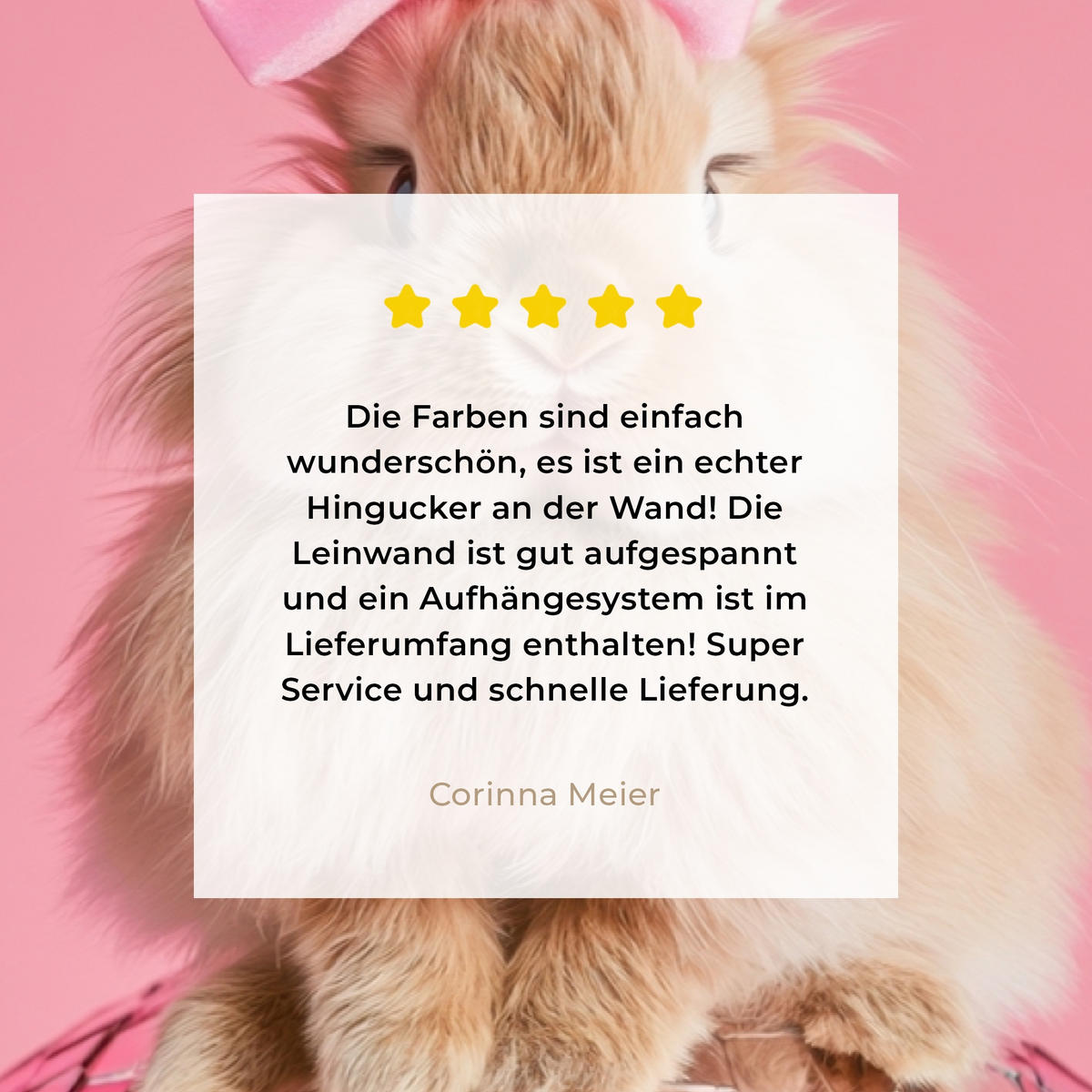 LEINWANDBILD Schleife - Discoball - Kaninchen Gemälde 60x40 cm - Pink, Textil (60/40cm) - MuchoWow