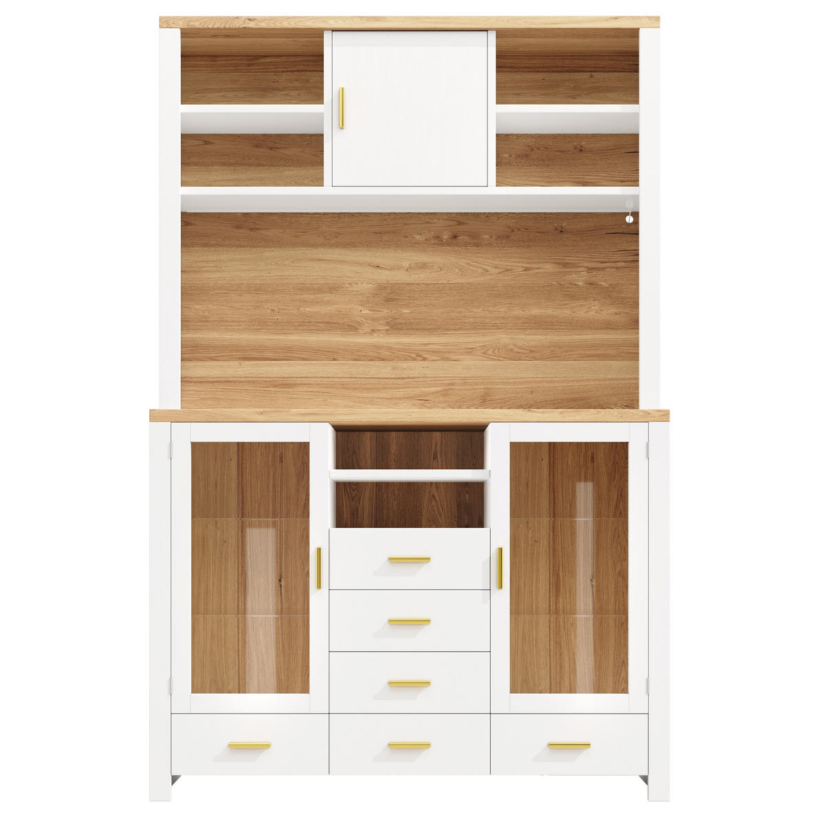 KREDENC, 120/40/188 cm, MDF i staklo, bijeli s dekorom drveta, s LED rasvjetom - bijela, drvni materijal (120/188/40cm) - BEAOK