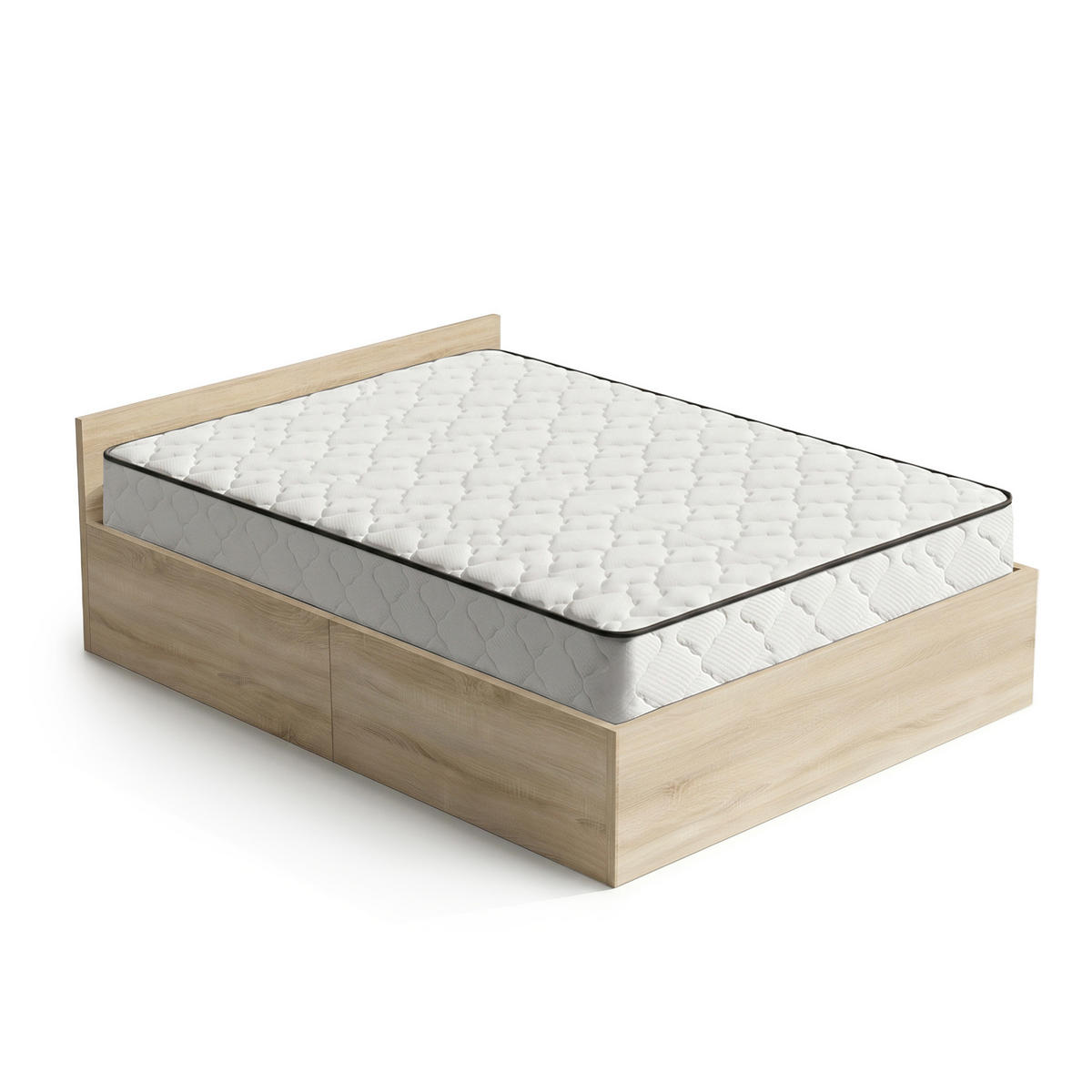 BETT mit Bettkasten 140x200 cm Metalllattenrost und Federkernmatratze Sonoma Eiche - Sonoma Eiche, Holzwerkstoff (140/200cm) - Akord