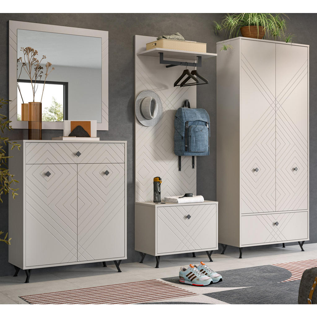 Thumbnail - Inn.Furn Garderobe, Beige, Sand, Metall, Nachbildung, Uni, 6 Fächer, 1 Schubladen, Rechteckig, 250x190x35 cm, FSC Mix, G...