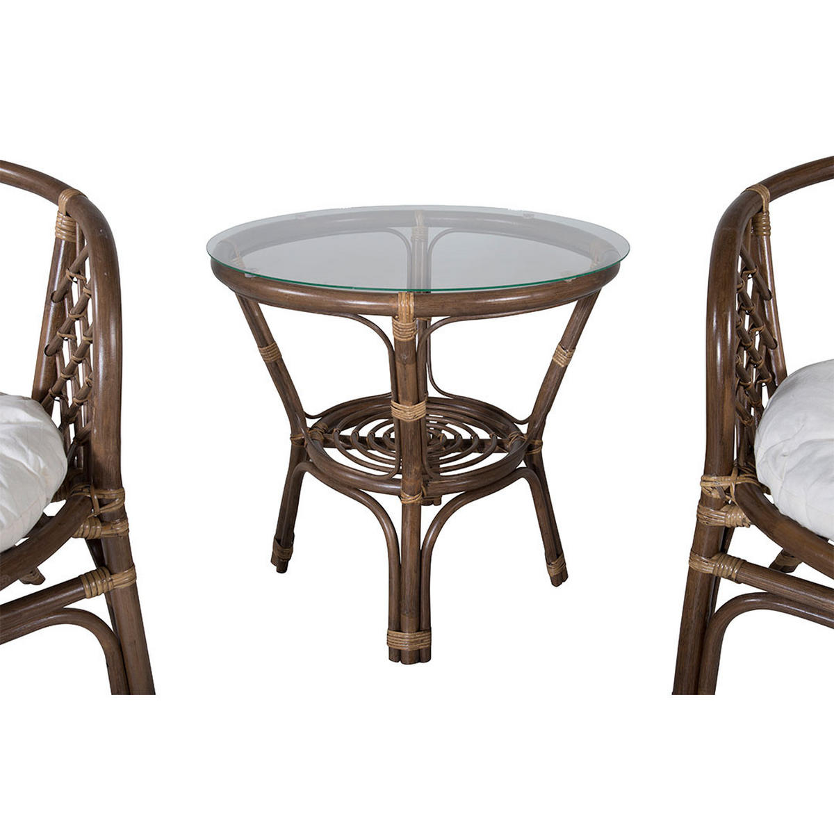 CAFÉ-SET, Wera, Tisch Walnuss-Dekor, Rattan, 55 x 55 x 55 cm, 3-teilig - Walnussfarben, Naturmaterialen - ebuy24