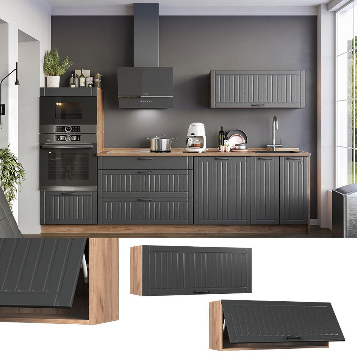 HÄNGESCHRANK Fame-Line, Dunkelgrau/Goldkraft Eiche, 100 cm - Honigeiche/Dunkelgrau, Holzwerkstoff (100/40/34.1cm) - Vicco