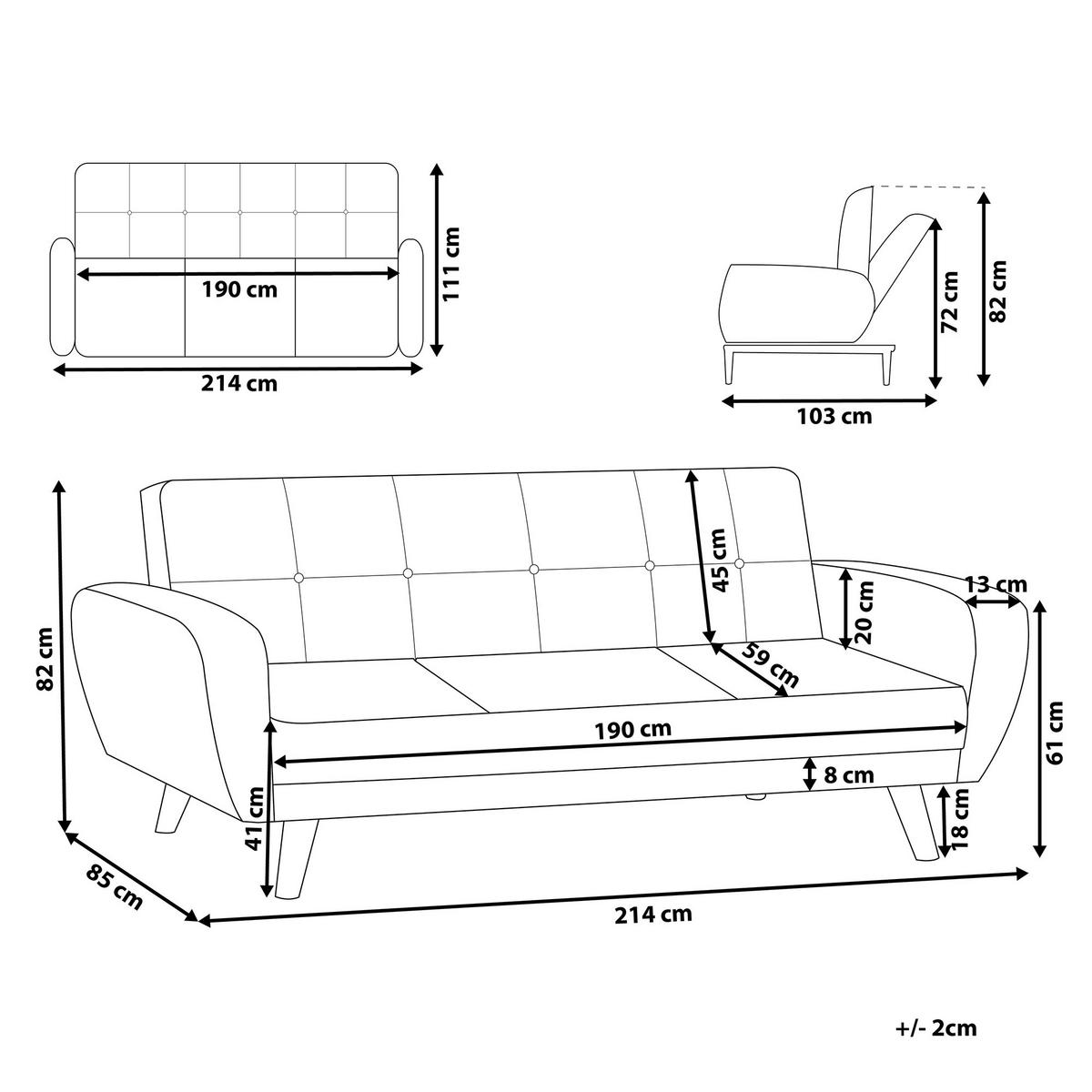3-SITZER-SCHLAFSOFA Polyester Schwarz Florli - Schwarz, Textil (214/82/85cm) - Beliani