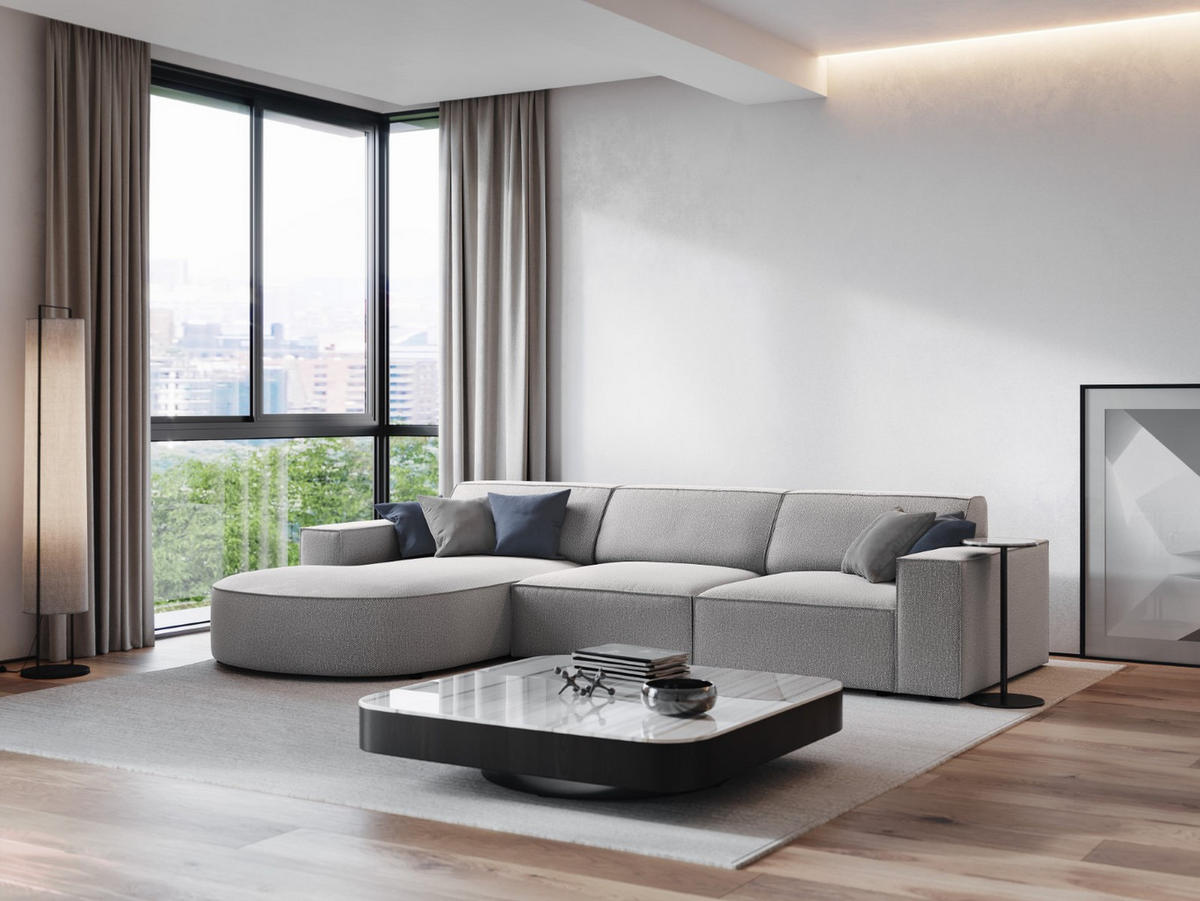 ECKSOFA links Jodie aus strukturiertem Stoff hellgrau 4 Sitzplätze - Hellgrau, Textil (166/284cm) - Micadoni