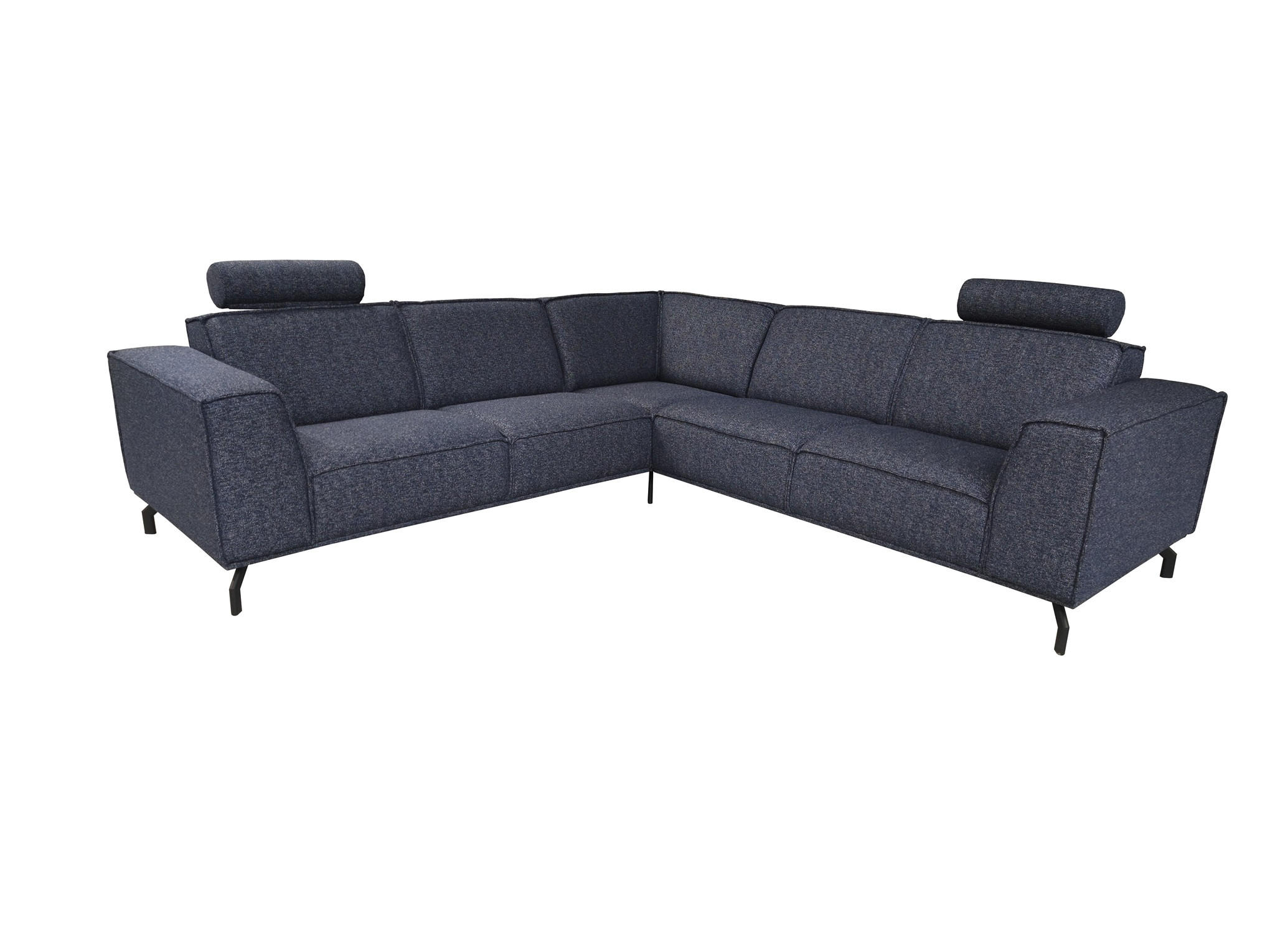 MODULARES Ecksofa Selena - Marinenblau, Verstellbare Kopfstützen und Metall Füßen - Schwarz/Dunkelblau, Kunststoff/Textil (260/260cm) - KS Home Concept
