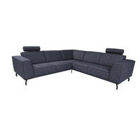 MODULARES Ecksofa Selena - Marinenblau, Verstellbare Kopfstützen und Metall Füßen - Schwarz/Dunkelblau, Kunststoff/Textil (260/260cm) - KS Home Concept