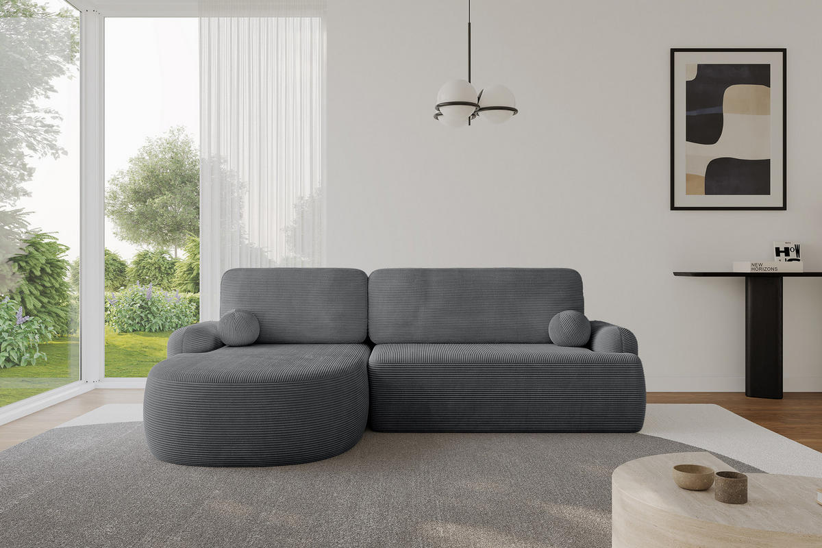 ECKSOFA mit Schlaffunktion und Bettkasten LIRA-L - 264x172x89 Dunkelgrau - Dunkelgrau, Holzwerkstoff/Textil (264/172cm) - ALTDECOR