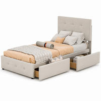 POLSTERBETT 90/200 mit Lattenrost, Rückenlehne und 2 Schubladen in Beige - Beige, Holzwerkstoff/Textil (90/200cm) - EVRYAE