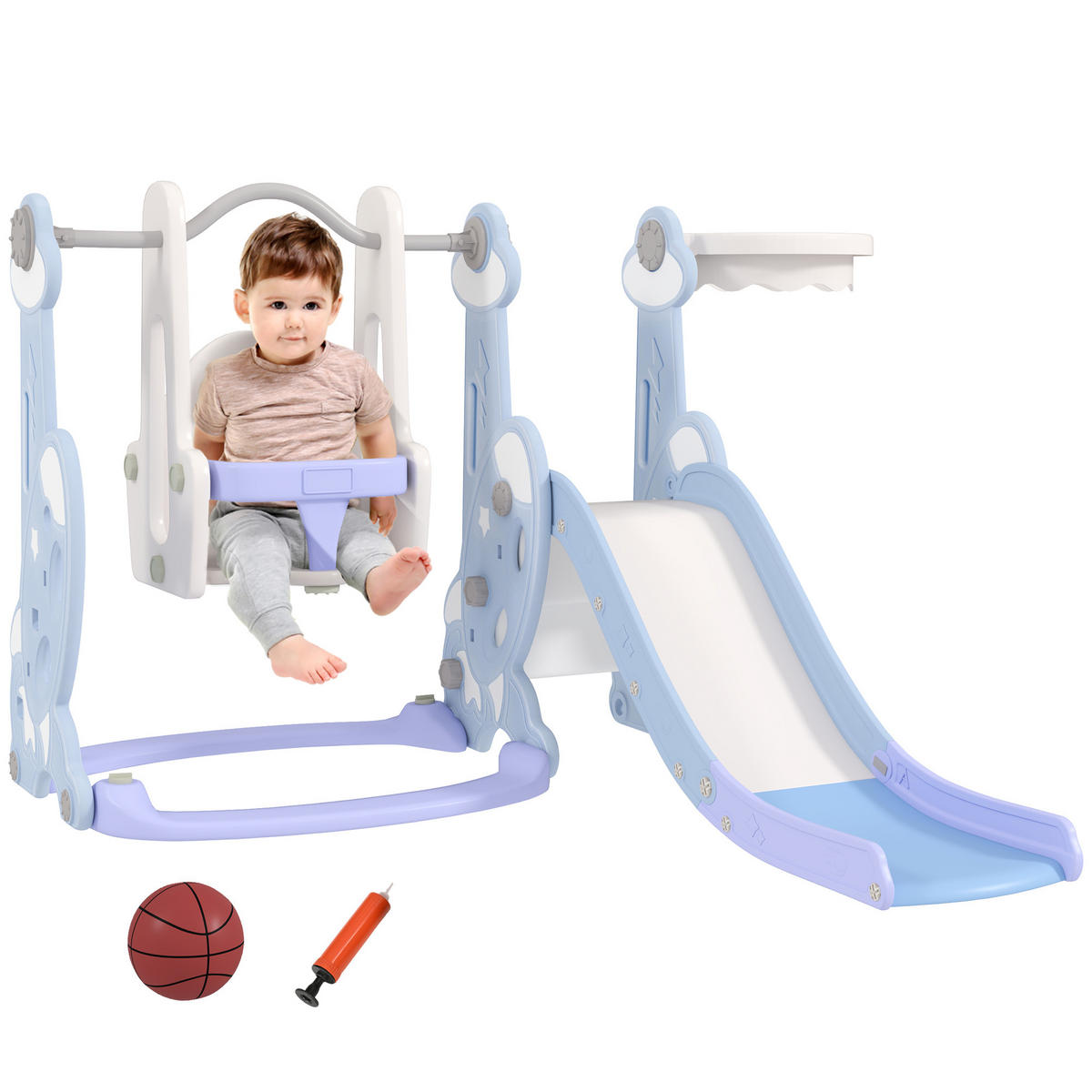 KINDERSCHAUKEL MIT RUTSCHE, Hellblau, Kunststoff - Hellblau, Kunststoff (147.5/107/160cm) - AIYAPLAY