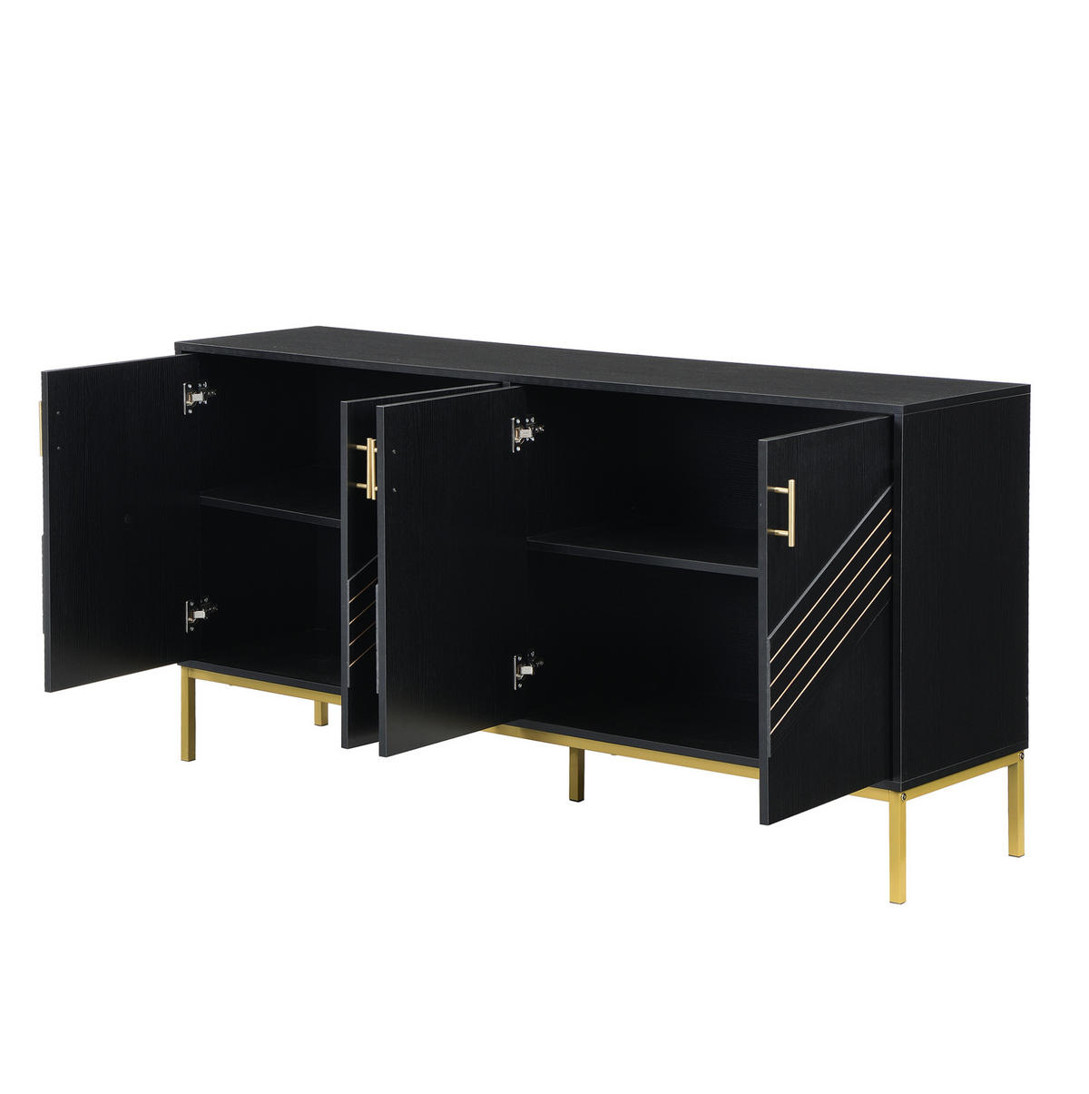 SIDEBOARD aus MDF 160x40x80,5 cm Schwarz mit Holzmaserung, 4 Türen und verstellbaren Einlegeböden - Schwarz, Holzwerkstoff (160/80.5/40cm) - IVMEU