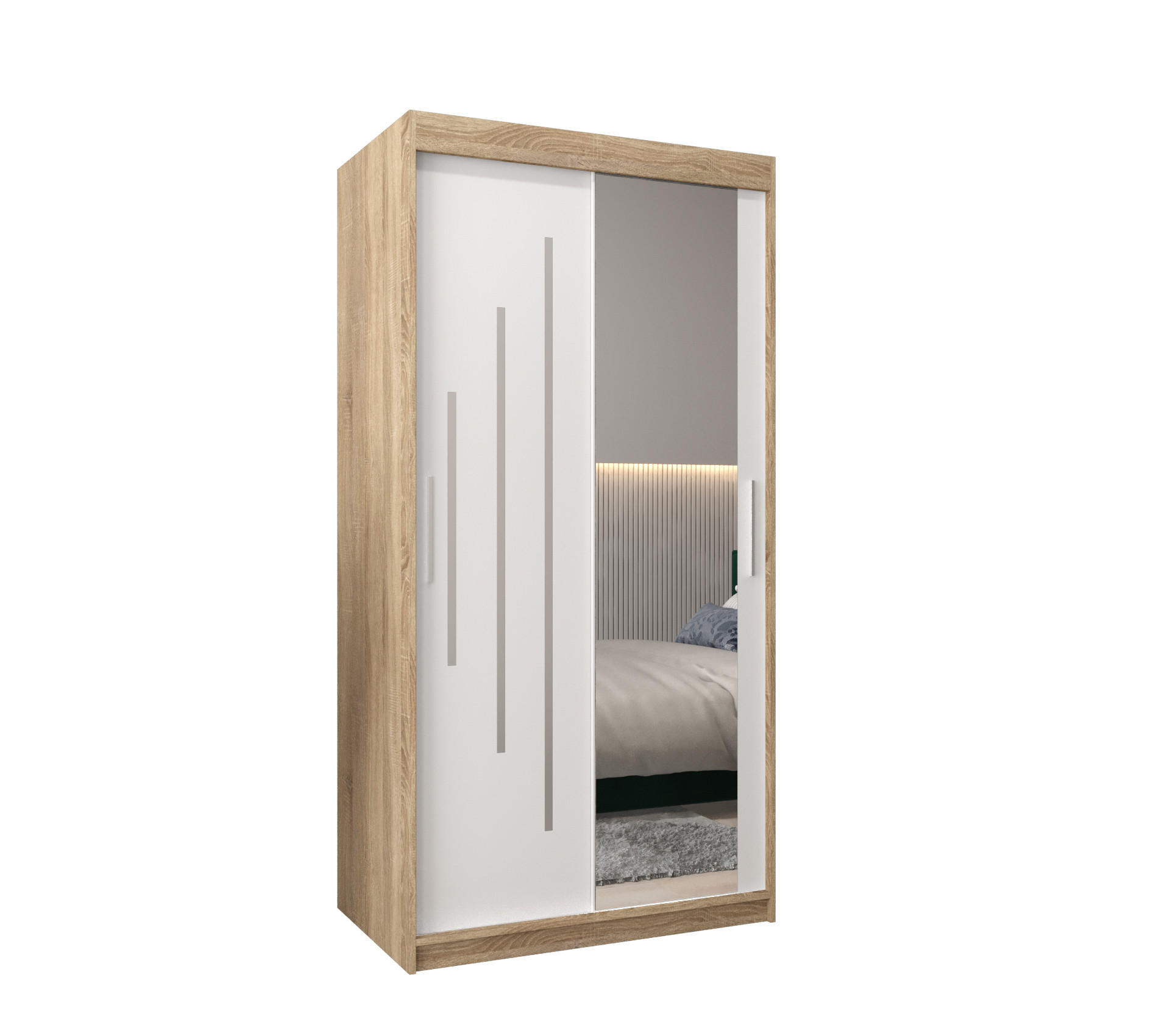 Abiks Möbel Schwebetürenschrank Sonoma Eiche, Weiß 100x200x62 cm