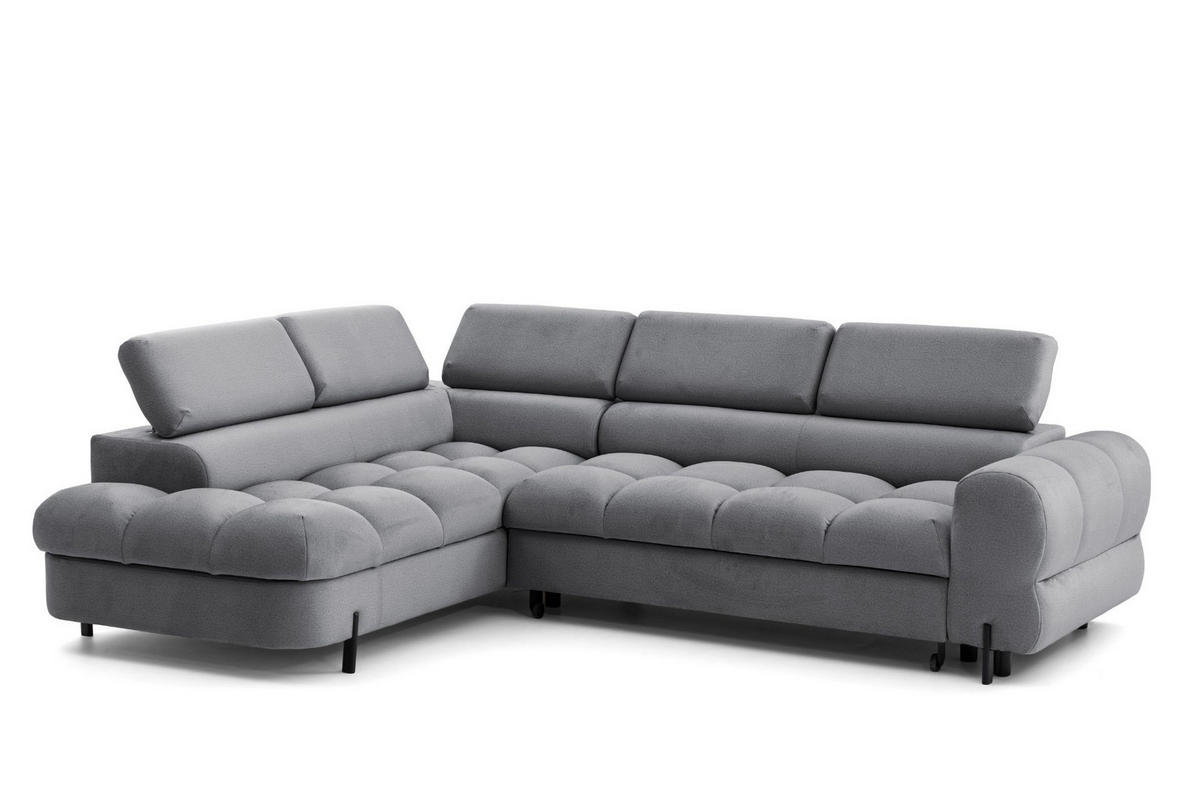 ECKSOFA BOWL L Links mit Schlaffunktion 125x195 Velours Dunkelgrau - Dunkelgrau/Schwarz, Holz/Textil (260/195cm) - Muffo