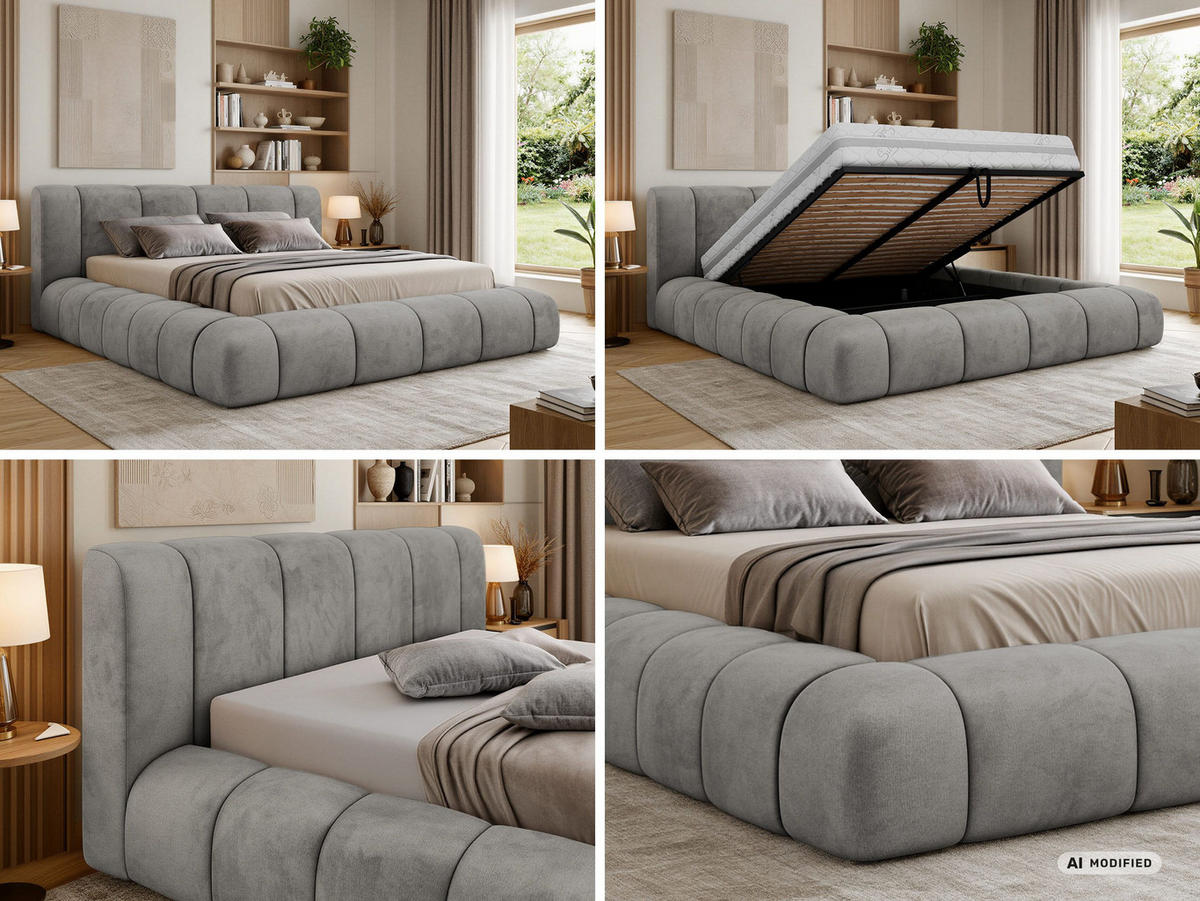 ČALÚNENÁ POSTEĽ NUBEA CLASSIC 180/200 - Svetlosivá Zamat - Matrac Pocket - svetlosivá, textil (180/200cm) - MKS