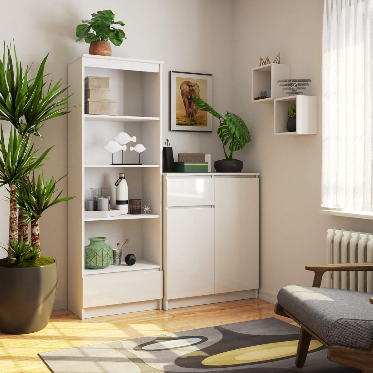 STANDREGAL Weiß, Weiß Glanz 180/60/35 - Weiß, Holzwerkstoff (60/180/35cm) - RAUMHIRSCH FURNITURE