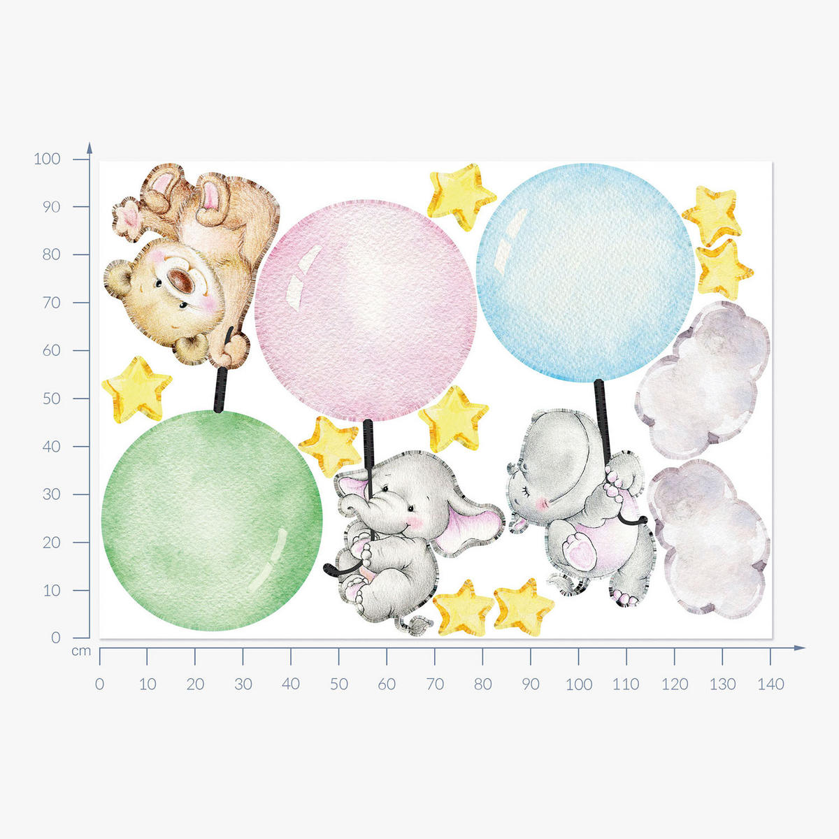 WANDAUFKLEBER 100x141cm - Tiere mit Luftballons - Multicolor, Kunststoff (100/141/0.1cm) - Wallfluent