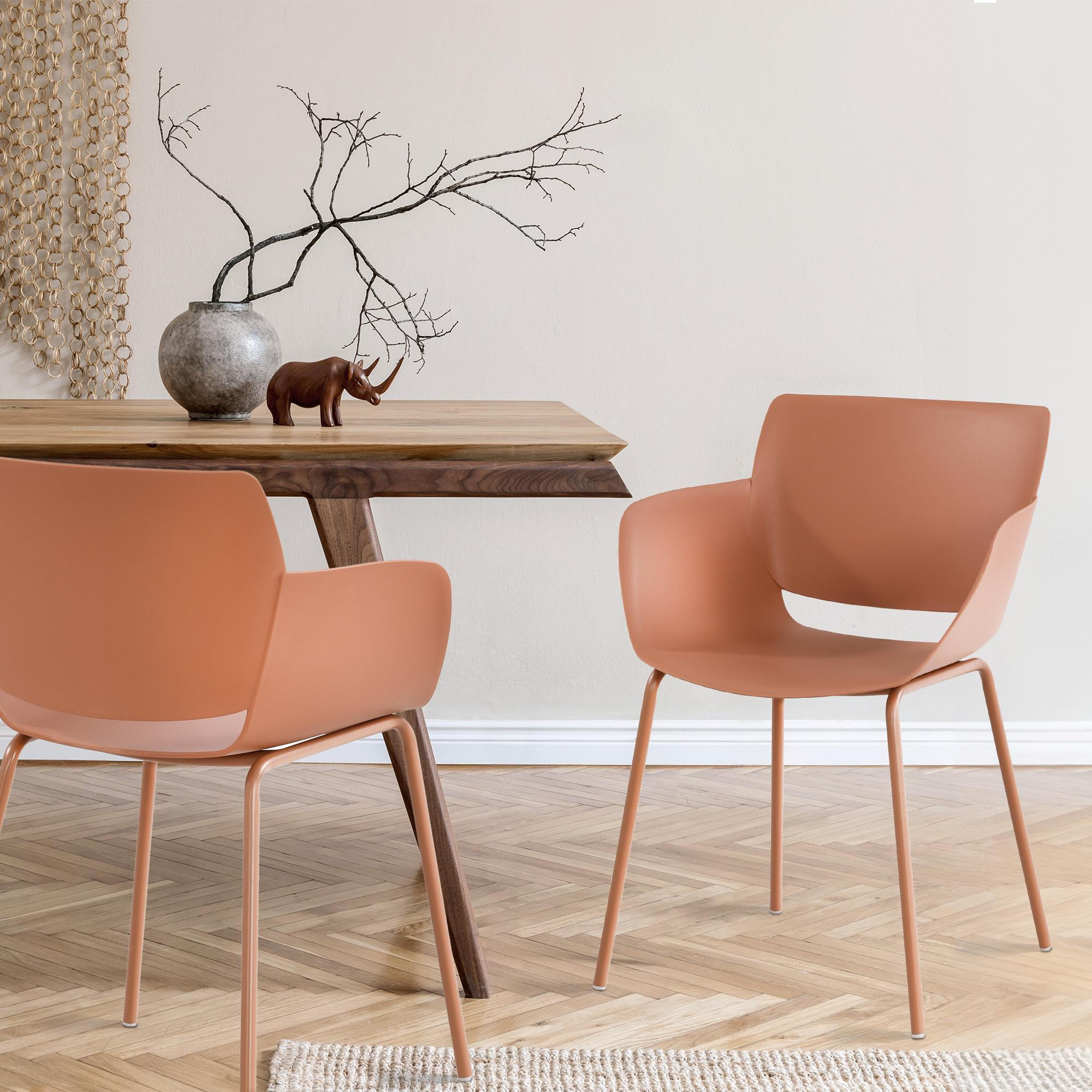 STUHL 2er Set Kunststoff Terracotta - Terra cotta, Kunststoff/Metall (58/80/54cm) - CLP