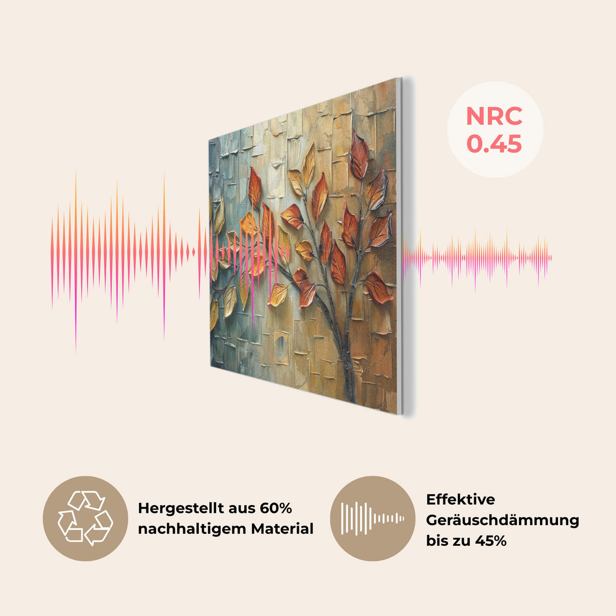 AKUSTIKPANEEL Baum - Abstrakt - Natur - Kunst 80x60 cm - Goldfarben, Textil (80/0.9/60cm) - MuchoWow