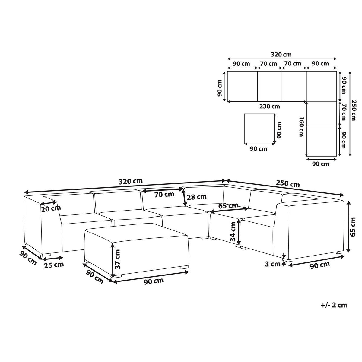 LOUNGE SET 7-Sitzer grau rechtsseitig modular Arezzo - Grau, Textil - Beliani