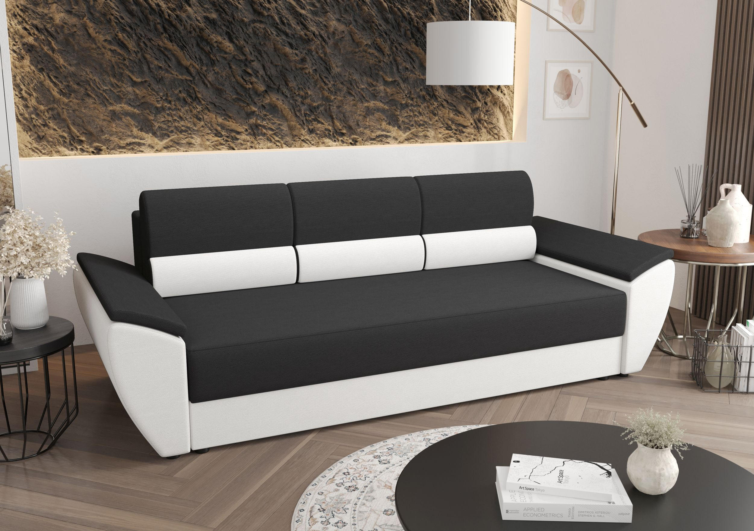 SOFA REBI BIS mit Schlaffunktion RAINBOW 27+31 mit Stauraum - Grau, Textil (80/78/240cm) - Bedante