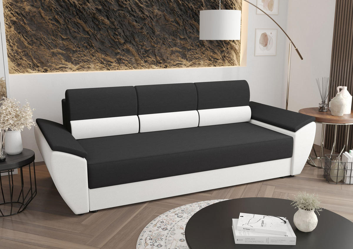 SOFA REBI BIS mit Schlaffunktion RAINBOW 27+31 mit Stauraum - Grau, Textil (80/78/240cm) - Bedante