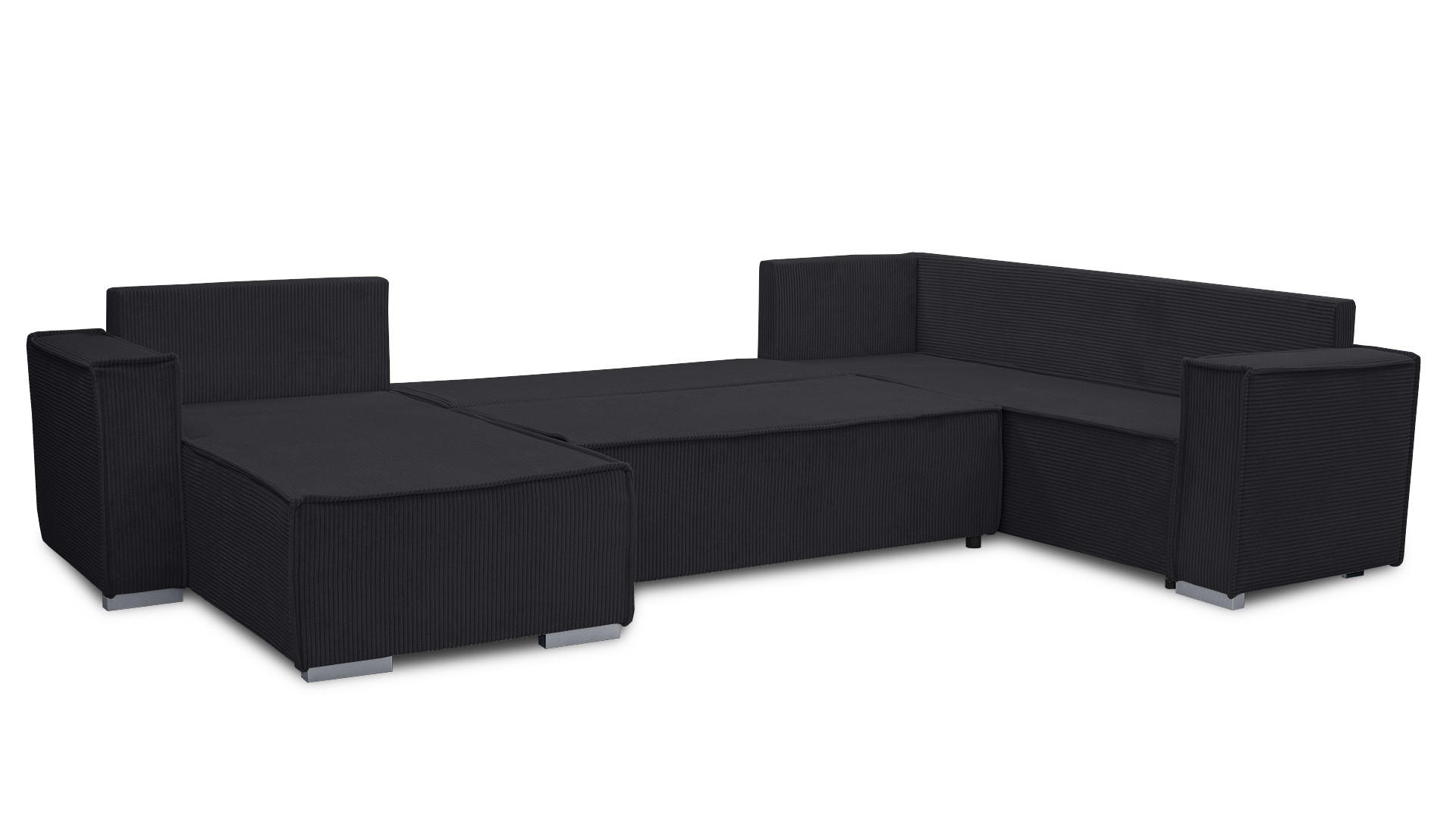 WOHNLANDSCHAFT Lovere U Schwarz 314/217/90 cm – mit Schlaffunktion und Bettkasten - Silberfarben/Schwarz, Textil/Metall (314/90/217cm) - AX Living