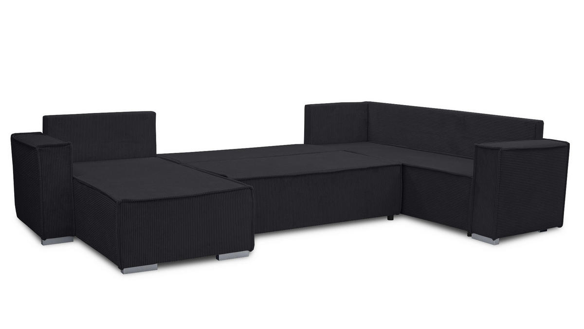 WOHNLANDSCHAFT Lovere U Schwarz 314/217/90 cm – mit Schlaffunktion und Bettkasten - Silberfarben/Schwarz, Textil/Metall (314/90/217cm) - AX Living