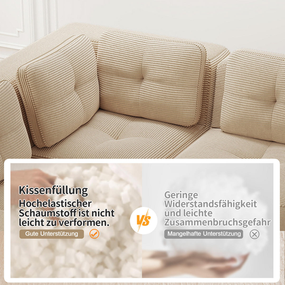 ECKSOFA 208/177/69 cm Beige aus Cord modular ohne Aufbau - Beige, Textil (177/208cm) - OKWISH