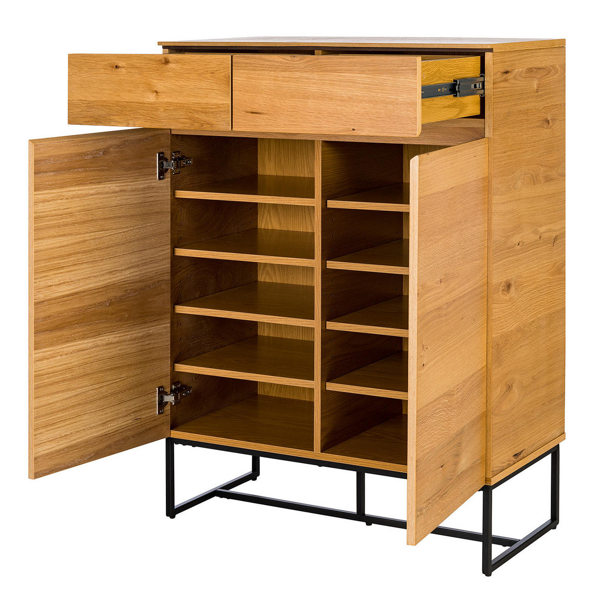 SCHUHKOMMODE - Echtholzfurnier / Eisen - Eichefarben/Schwarz, Holzwerkstoff (80/105/40cm) - home24