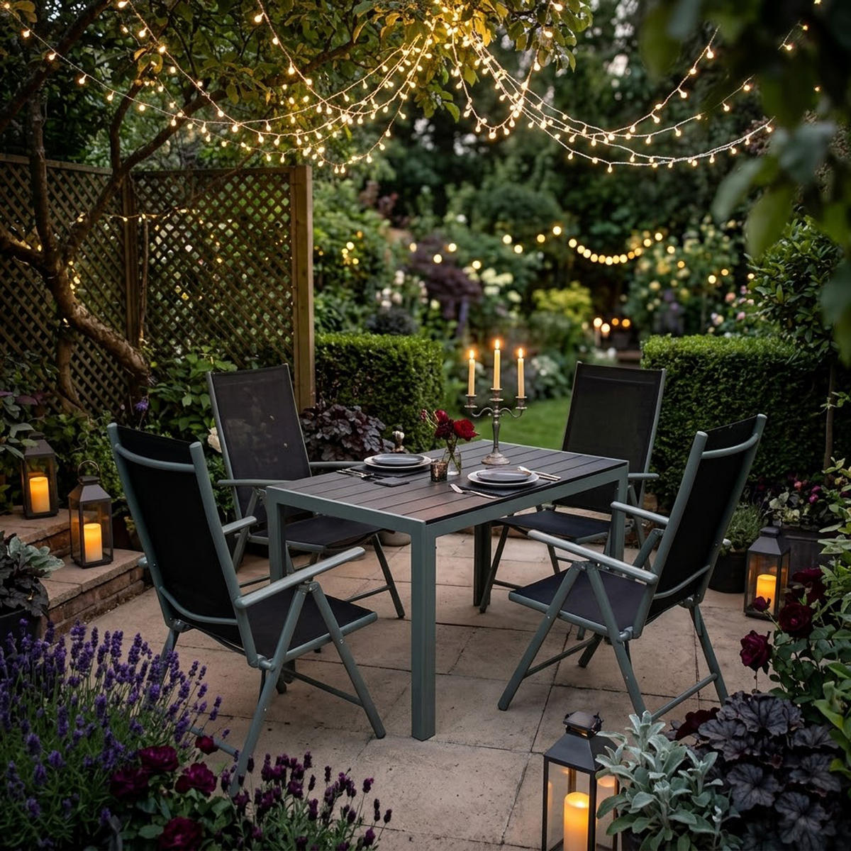 GARTEN-GARNITUR Ashford - 5-tlg. (4x Klappsessel mit Armlehnen, 1x Tisch 125x70cm), Gestelle aus Aluminium grau - Schwarz, Metall - TPFGarden