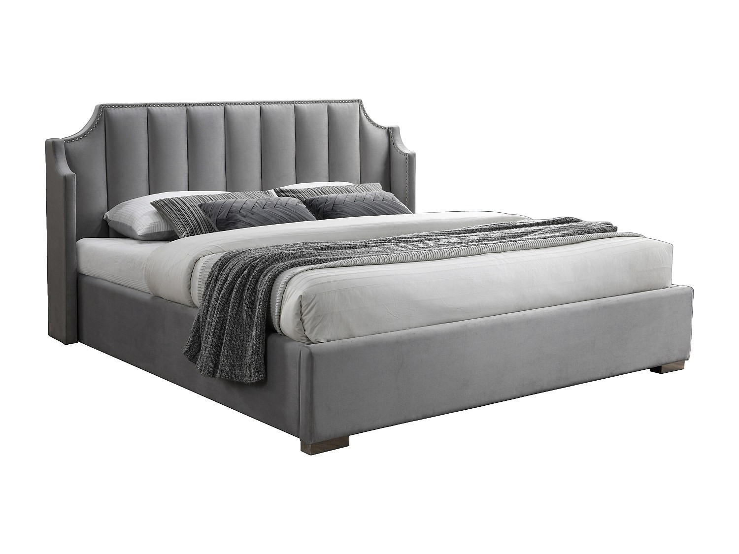 BETT mit Bettkasten - 2 Personen - Samt, Stoff - Hellgrau - - Hellgrau, Textil (140/190cm) - Vente-Unique
