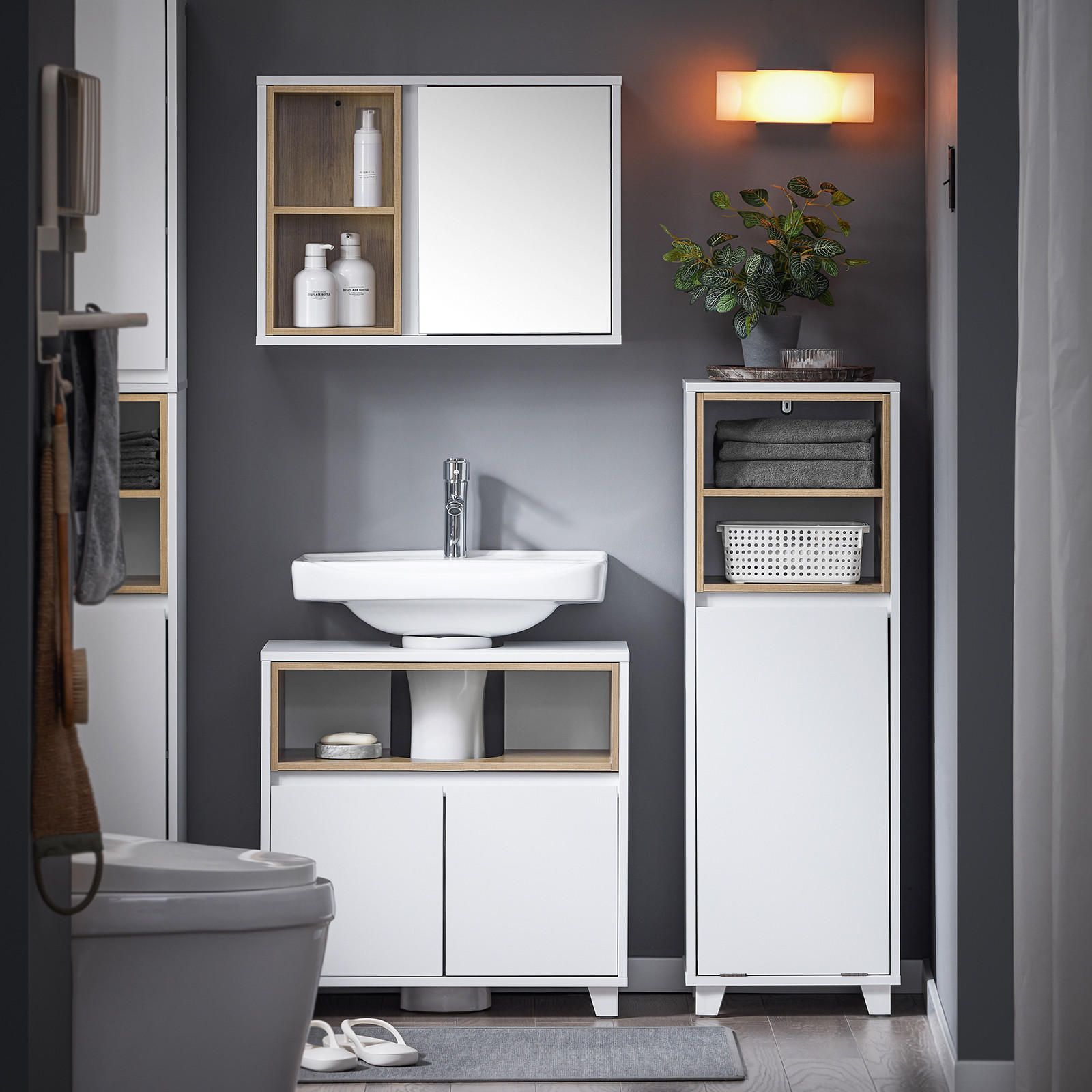 WÄSCHESCHRANK Weiß - Weiß, Holzwerkstoff (35/105/30cm) - SoBuy