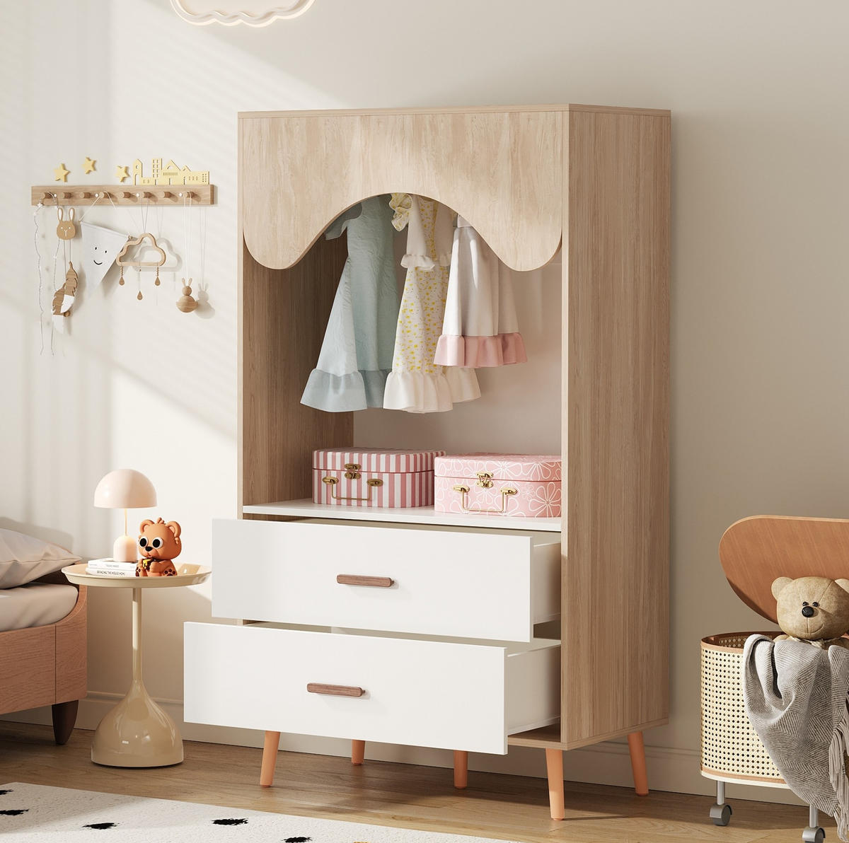 KLEIDERSCHRANK 80/141,5/46 cm Natur/Weiß aus MDF mit 2 Schubladen - Weiß, Holzwerkstoff (46/141.5/80cm) - OKMYHOME