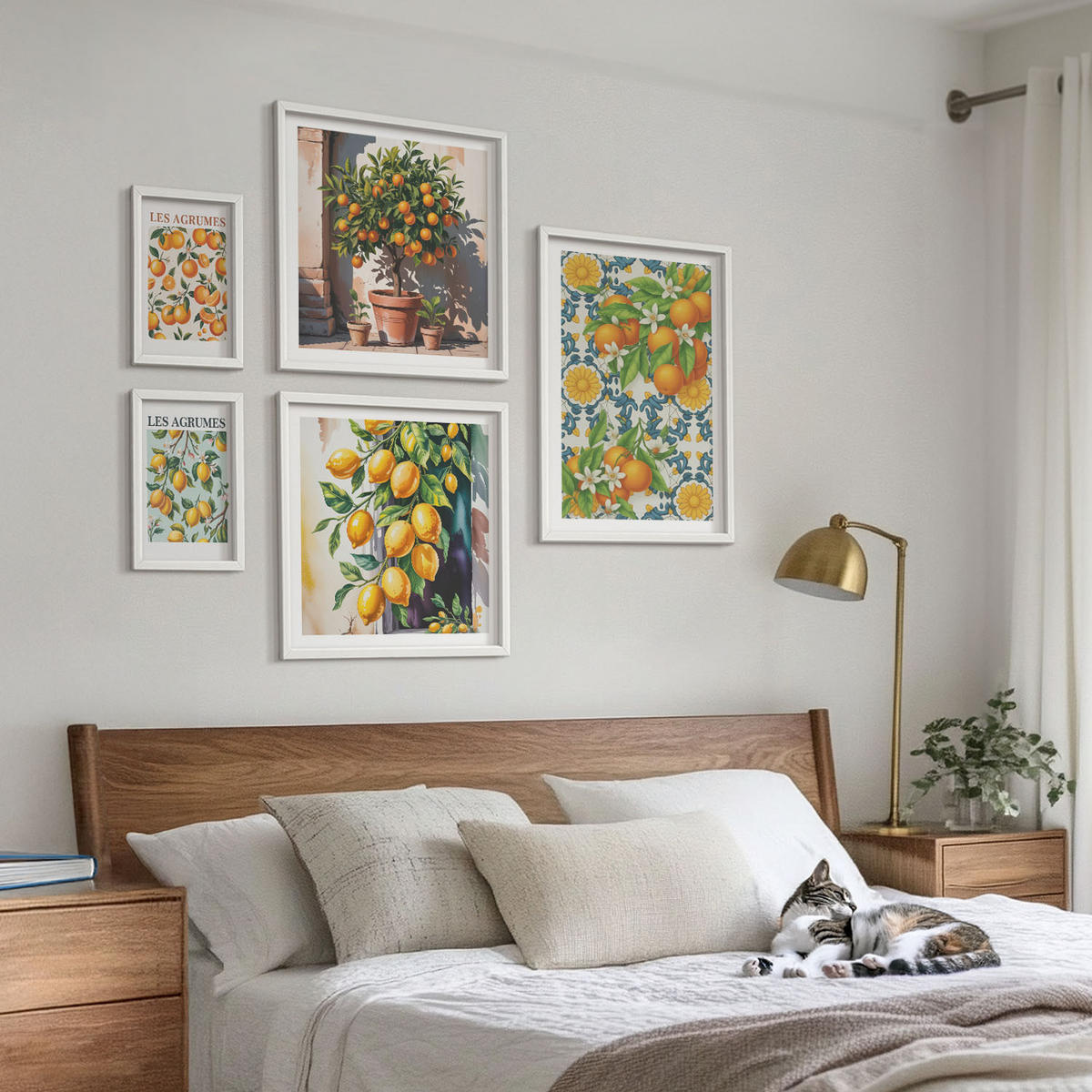BILDER SET 5er Set - 50x50 cm & 20x30 cm & 40x60 cm Weißer Rahmen - Retro gelbe Zitrusfrüchte - Weiß, Kunststoff (40/60cm) - TULUP
