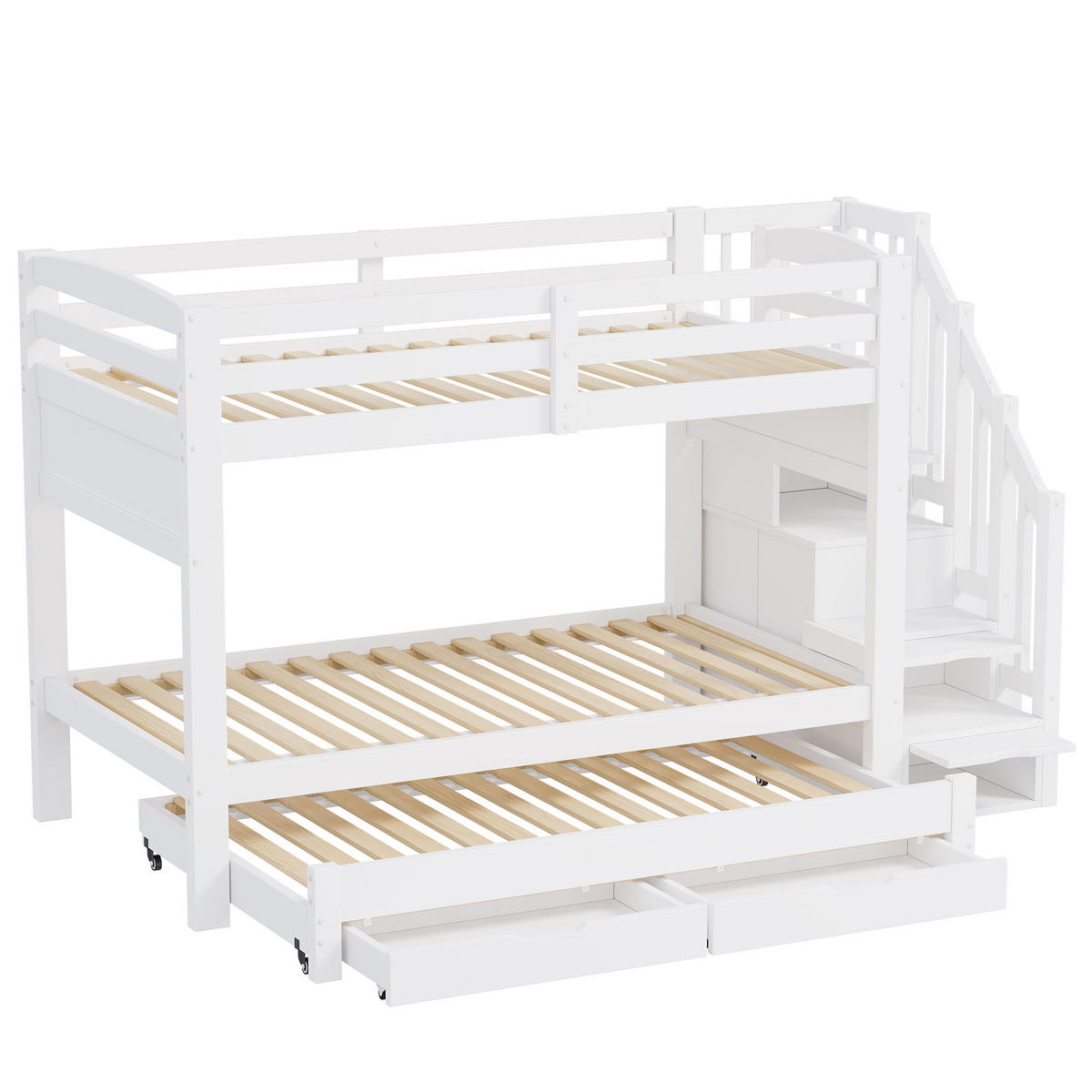 ETAGENBETT 90x200 cm mit mehrstufiger Aufbewahrungstreppe, Weiß - Weiß, Holz (90/200cm) - KOMHTOM
