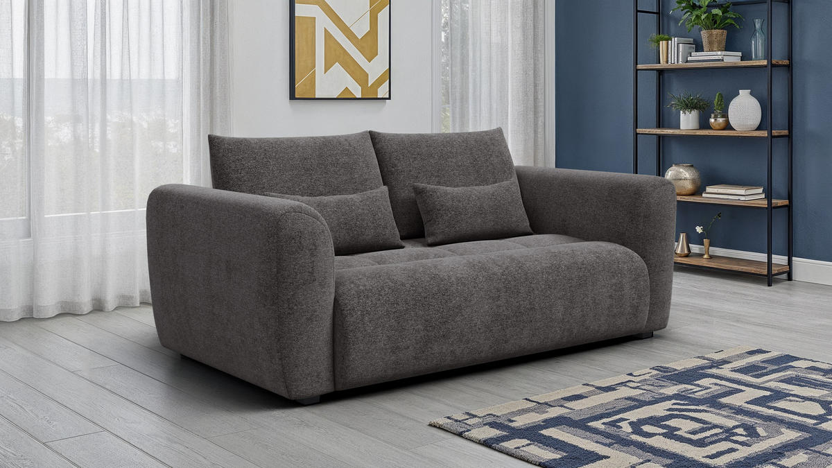 SOFA SORENO 3-Sitzer, dunkelgrau - Dunkelgrau/Schwarz, Holz/Textil (214/94/114cm) - Courtois Laville