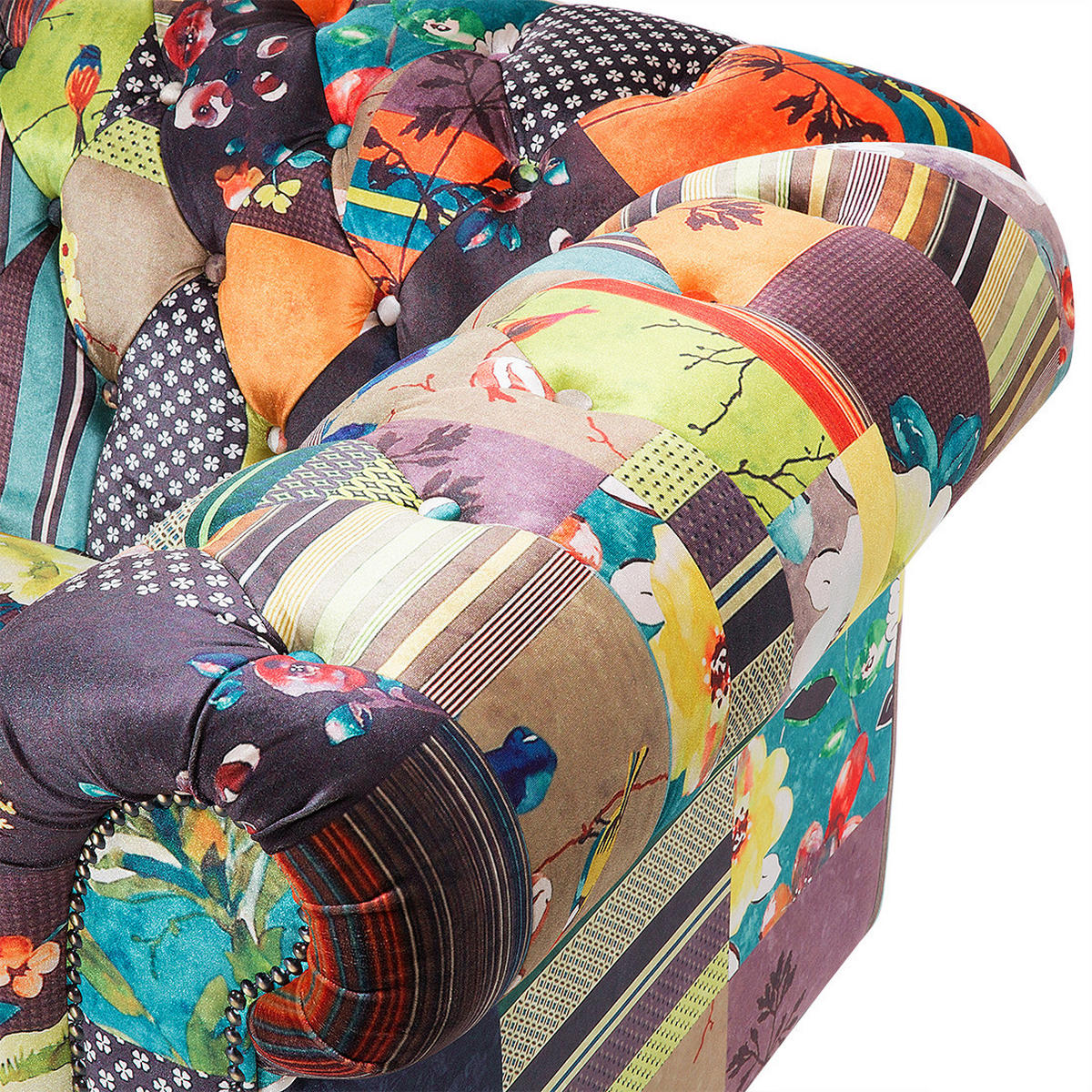 3-SITZER-SOFA Polyester Bunt Chesterfield - Hellblau, Textil (200/71/96cm) - Beliani