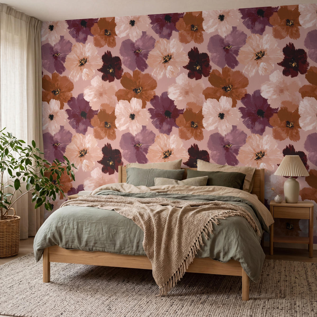 TAPETE - Blumen - Abstrakt - Erdtöne - 300x220 cm - Multicolor, Papier (300/220cm) - OnlyWow