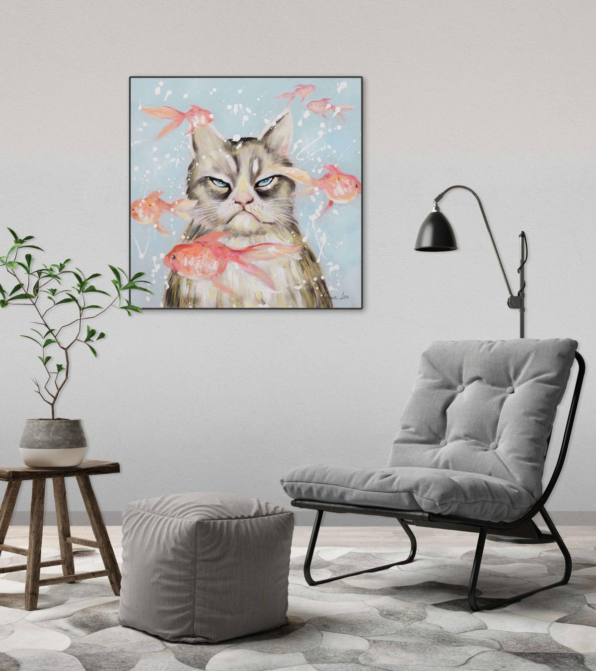 ACRYLBILD HANDGEMALT 60/60 cm - Blau, Holz/Textil (60/60cm) - KUNSTLOFT