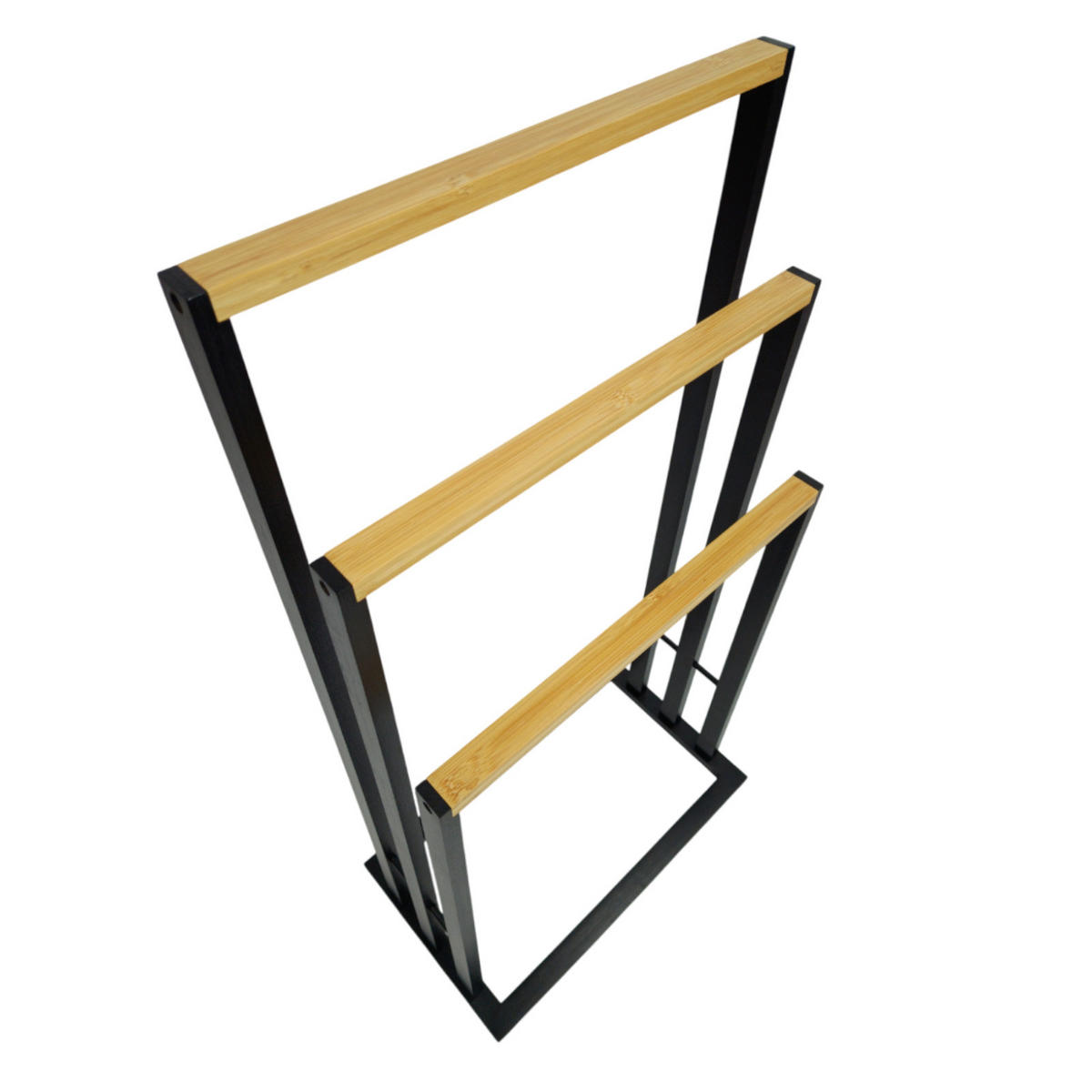 HANDTUCHSTÄNDER Bambus Metall Schwarz Natur 81,5x42x24 cm - Schwarz/Naturfarben, Holz (42/81.5/24cm) - Begryf